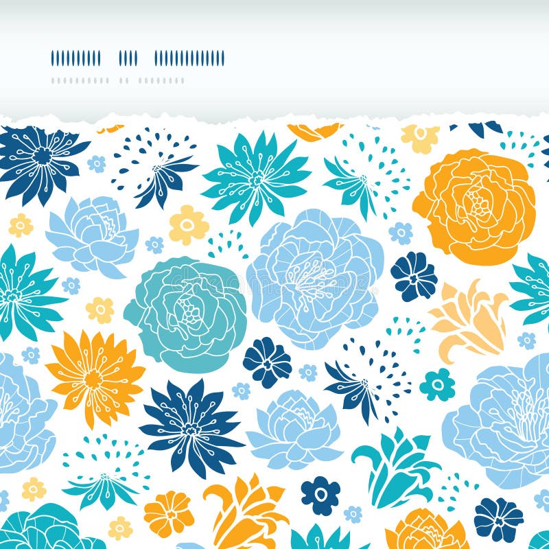 Sönderrivet horisontal för blått- och gulingblommakonturer stock illustrationer Sönderrivet horisontal för blått- och gulingblommakonturer stock illustrationer