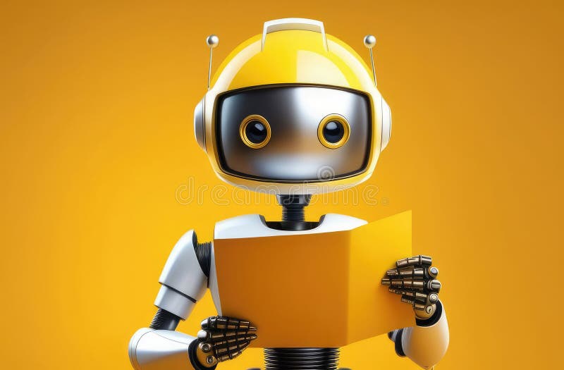 Söt android förvaringspapper som är humana robotar som hjälper till med brev futuristisk teknik royaltyfria bilder