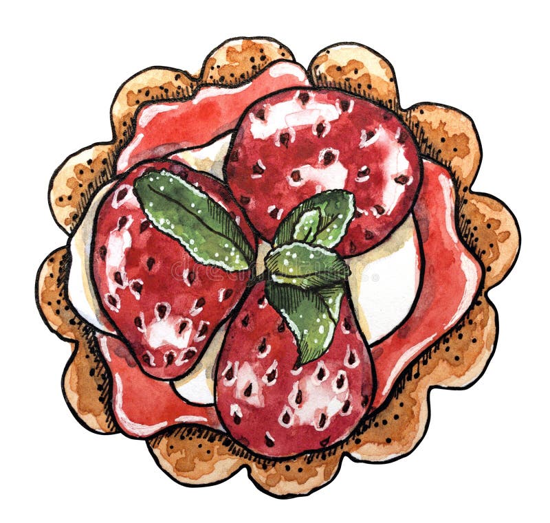 Söt efterrätt, jordgubbemuffin med filialen av mintkaramellen stock illustrationer Söt efterrätt, jordgubbemuffin med filialen av mintkaramellen stock illustrationer