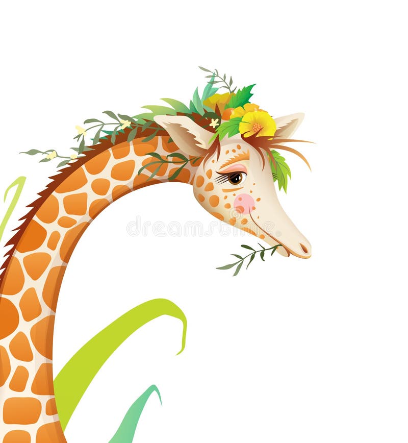 Söt giraffe, detaljerad ansiktsbild av naturen stock illustrationer