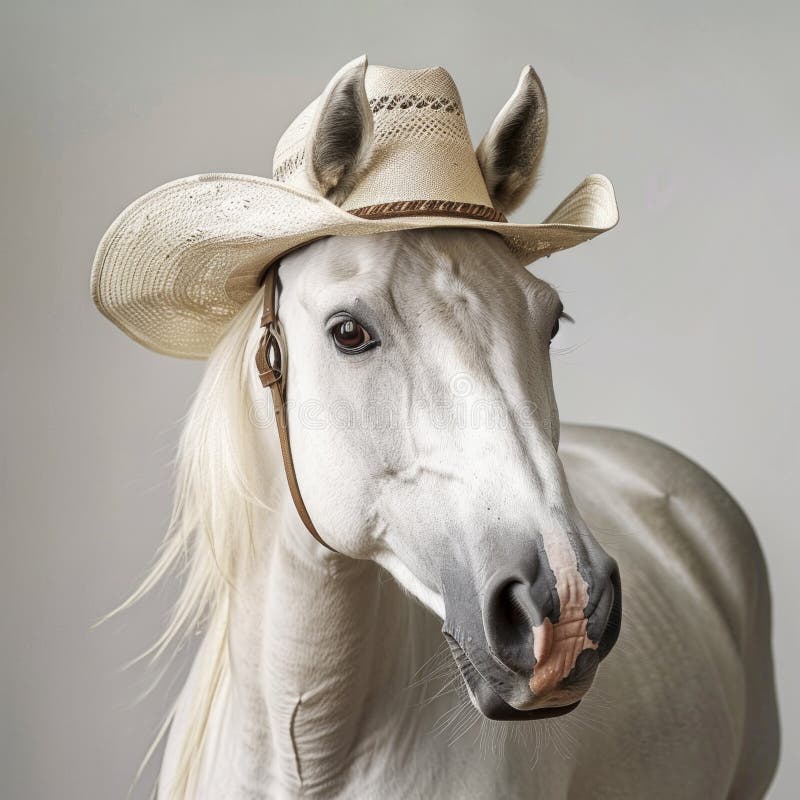 Cute little blond horse wearing cowboy hat isolated on white. AI generated. Cute little blond horse wearing cowboy hat isolated on white. AI generated