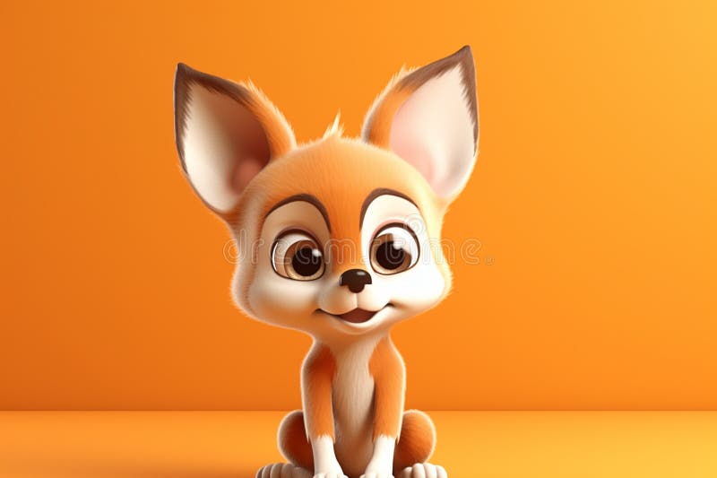Söt liten räv på orange bakgrund 3d-återgivningsutrymme för text generativ ai vektor illustrationer