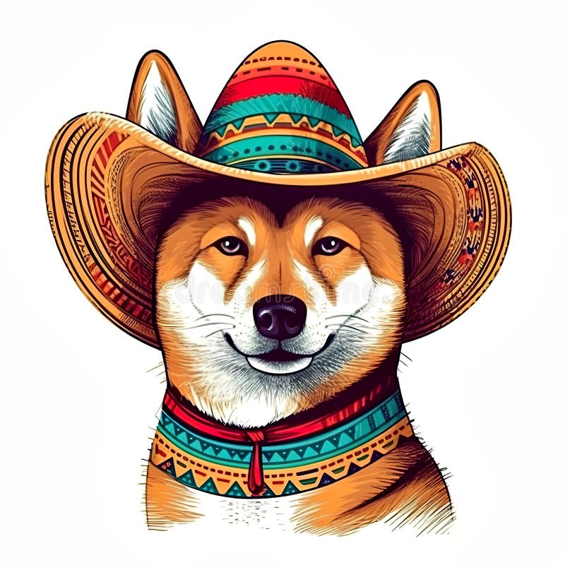 Söt mexican shiba inu-hund i sombrero ai generativ illustration stock illustrationer