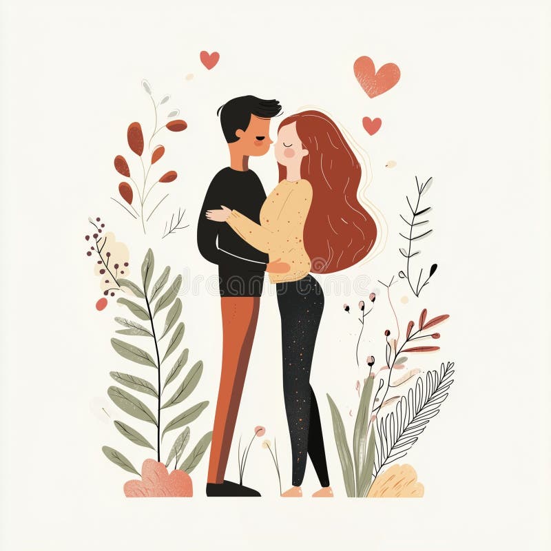 Söt par man, ömsint kramande kvinna. romantiska valentiners dagscen vektor illustrationer