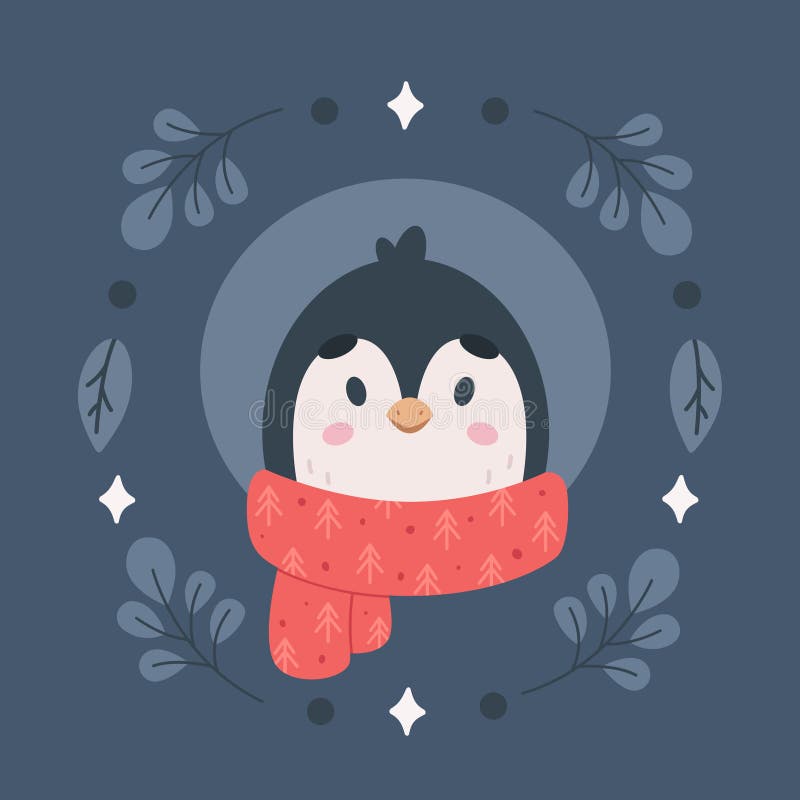 Söt penguin med scarf. Tjuveltid för juldjur. vektorillustration royaltyfri illustrationer