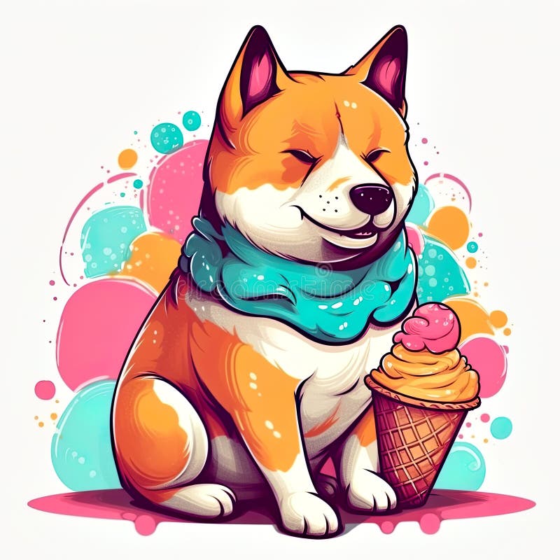 Söt shiba inu-hund med glass ai generativ illustration stock illustrationer