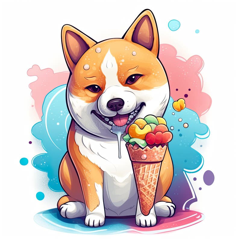 Söt shiba inu-hund med glass ai generativ illustration vektor illustrationer