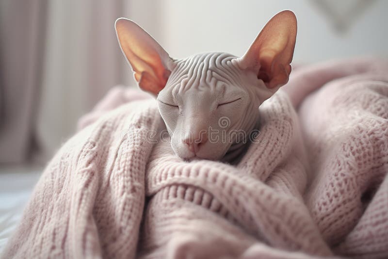 Söt snutkatt med hjälp av en trevlig varm svettare hemma. berett sällskapsdjur i kall miljö. skötsel av djur under vintern royaltyfri illustrationer
