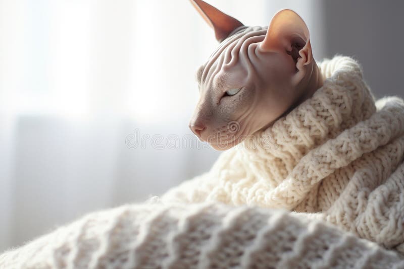 Söt snutkatt med hjälp av en trevlig varm svettare hemma. berett sällskapsdjur i kall miljö. skötsel av djur under vintern vektor illustrationer