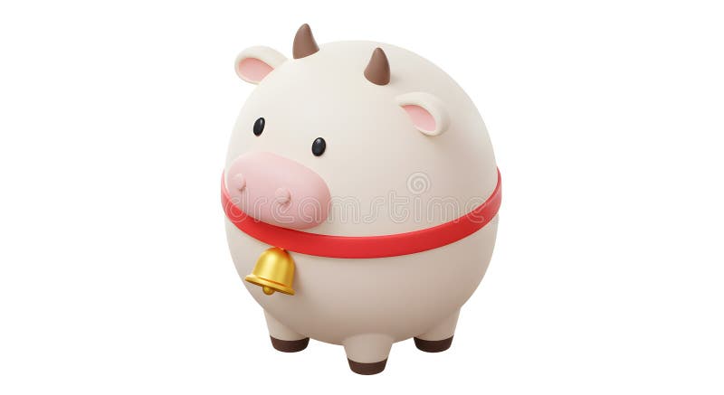 Söt tecknad ko med klocka på vit bakgrund stock illustrationer