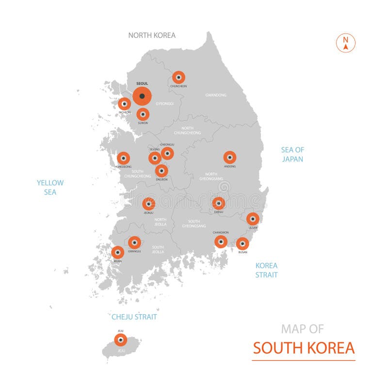 Südkorea-Karte mit Verwaltungsabteilungen vektor abbildung Südkorea-Karte mit Verwaltungsabteilungen vektor abbildung