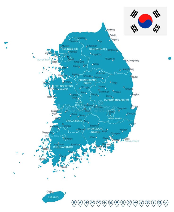Südkorea - Karte und Flagge - Illustration lizenzfreie abbildung Südkorea - Karte und Flagge - Illustration lizenzfreie abbildung