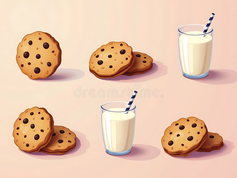Süße Cookie-Icons mit Milchbrille auf pastellfarbenem Hintergrund stock abbildung