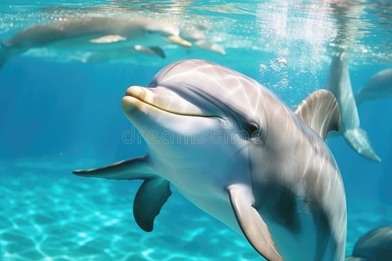 Süße Delphin unter Wasser. ai generativ stock abbildung