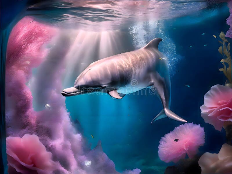 Süße Delphin-Unterwasserwelt mit rosa Farben stock abbildung