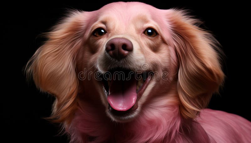 Süße Welpe sitzend Blick auf Kamera Zunge aus schwarzem Hintergrund generiert durch ai lizenzfreies stockfoto