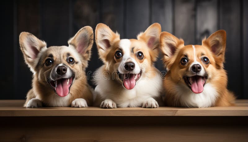 Süße Welpe sitzend Blick auf Kamera Zunge draußen durch ai generiert lizenzfreie stockfotografie
