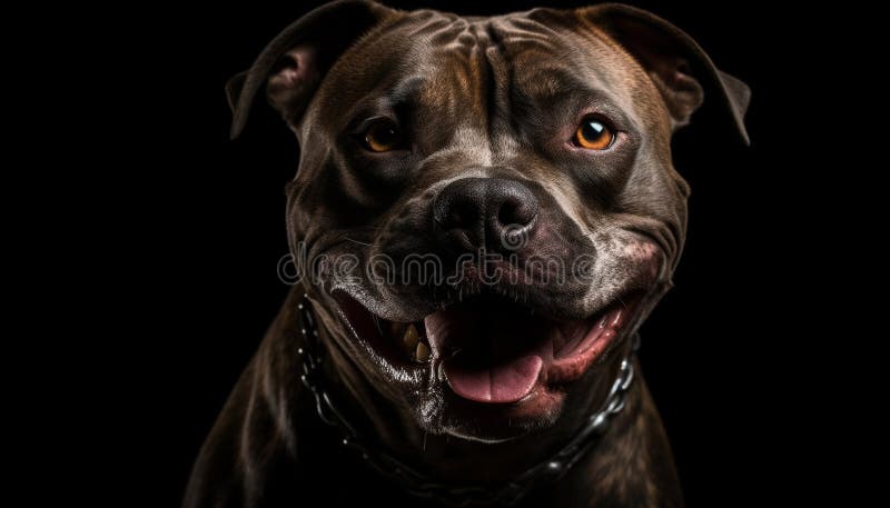 Süßer Bulldogin sitzend Kamera mit Zunge aus ai erzeugt stockbilder