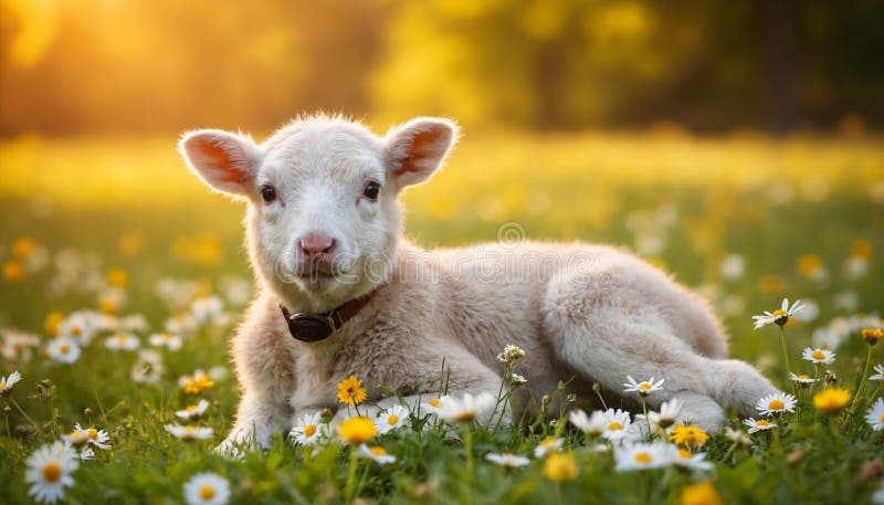 Süßes Lamm in einer sonnigen Wiese stockbilder