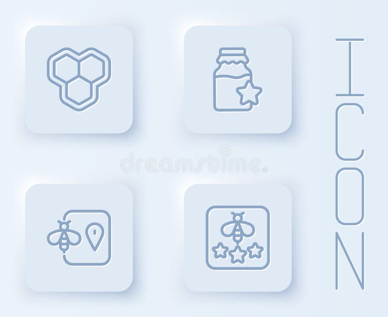 Să fixeze borcan cu fagure de linie pentru localizarea albinei melifere și tipul albinei. buton pătrat alb. vector royalty free illustration