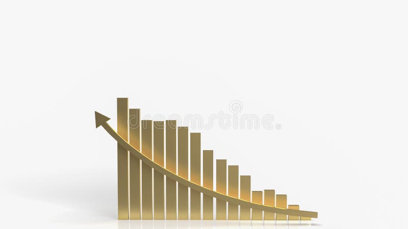 Săgeata diagramei aurii în sus pe fundal alb pentru conceptul de business 3d stock illustration