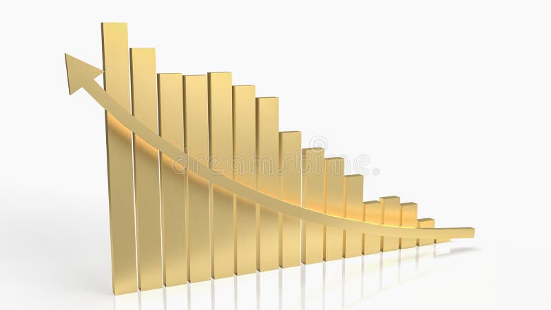 Săgeata diagramei aurii în sus pe fundal alb pentru conceptul de business 3d royalty free illustration