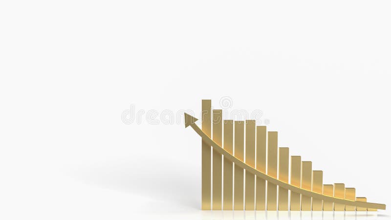 Săgeata diagramei aurii în sus pe fundal alb pentru conceptul de business 3d stock illustration