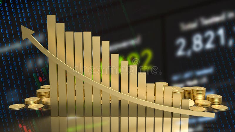 Săgeată diagramă aurie în sus pentru conceptul de business 3d redare royalty free illustration