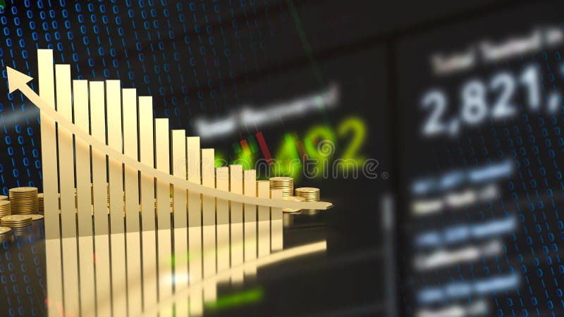 Săgeată diagramă aurie în sus pentru conceptul de business 3d redare royalty free illustration