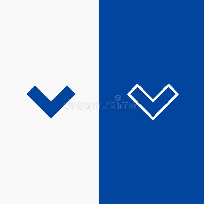Săgeată în jos în spate și linie de banner albastru cu pictogramă solidă și linie de banner albastru cu pictogramă solidă cu glif vector illustration