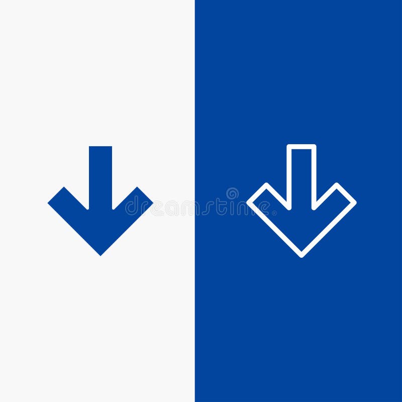 Săgeată în jos în spate și linie de banner albastru cu pictogramă solidă și linie de banner albastru cu pictogramă solidă cu glif stock illustration