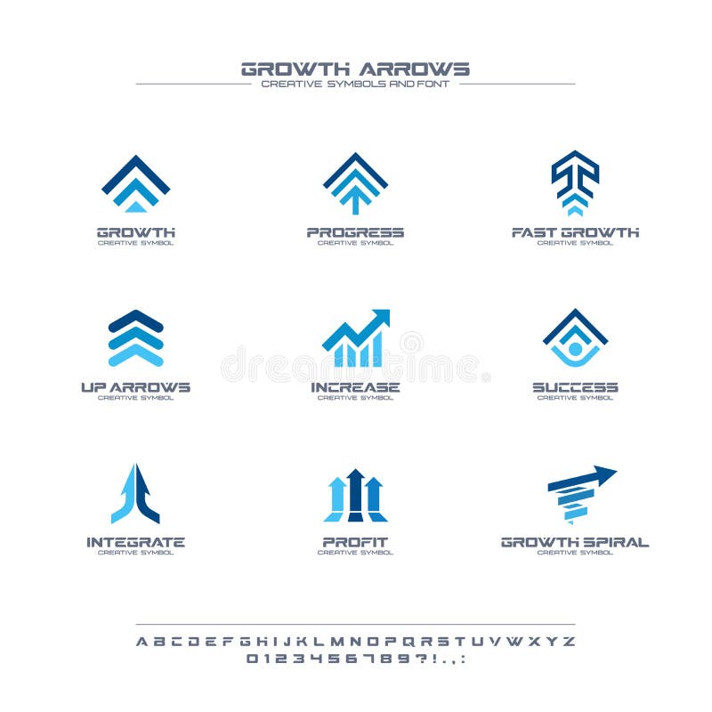 Săgeți de creștere simboluri creative setează conceptul de font. sigla comercială abstractă a băncii de profit. creștere ponderală stock illustration