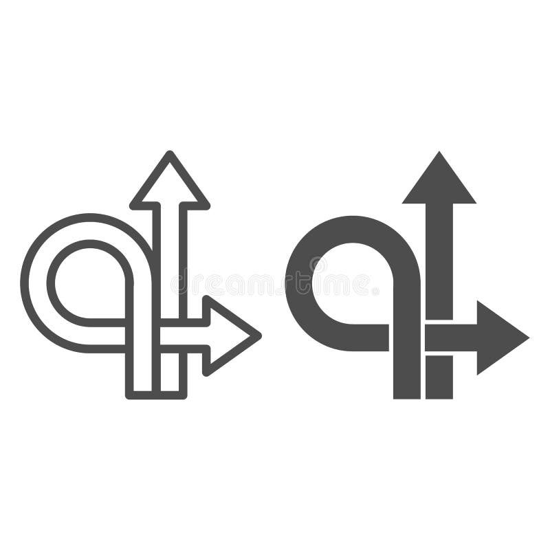 Săgețile în linie dreaptă și înapoi și indicativul traficului cu pictograme solide pe fundal alb în linie dreaptă sau în linie dre stock illustration