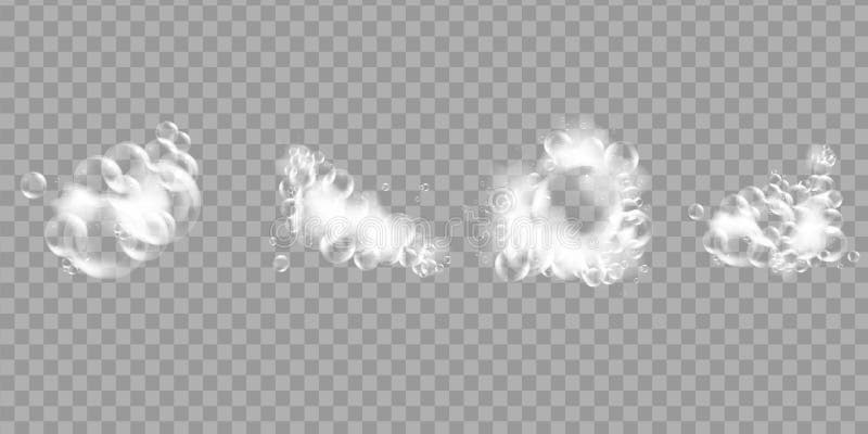 Săpun din spumă de baie cu bule izolate pe fond transparent. set de șampon și spumă cu bulă din săpun sau șampon vector illustration
