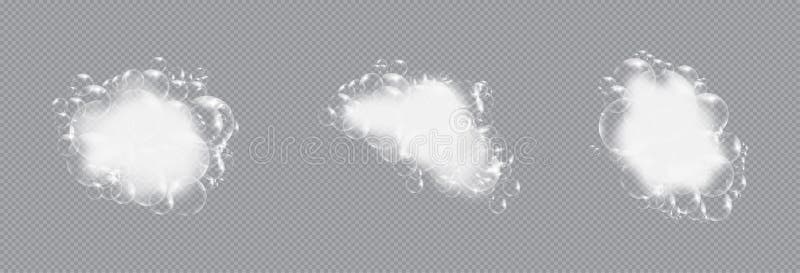 Săpun din spumă de baie cu bule izolate pe fond transparent. spumă de șampon cu spumă de spumă. set de șampon sau săpun vector illustration