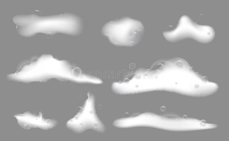 Săpun din spumă de baie izolat pe fond gri. set de bulgări de șampon de spumă de baie cu strat textureliquid vector mousse de ras royalty free illustration