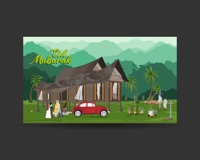 Sărbătoarea Ramadanului&Eid într-un Sat Malay Tradițional vector illustration