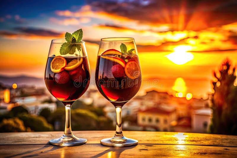Sărbătorește ziua națională a sangriei 2024 cu o siluetă asomătoare a apusului sangria o băutură festivă elegantă de vacanță pentr vector illustration