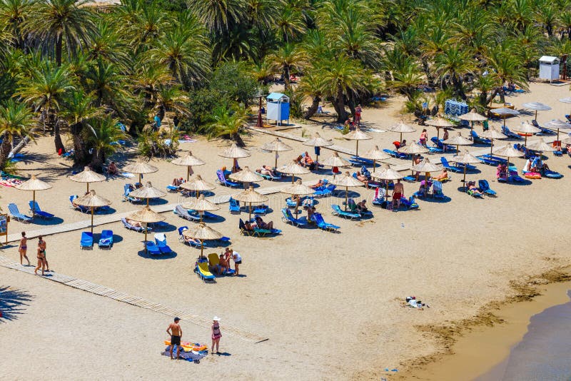 Sławna plaża przy Vai z pięknym palmowym lasem na wschodnim Crete, Grecja obraz royalty free Sławna plaża przy Vai z pięknym palmowym lasem na wschodnim Crete, Grecja obraz royalty free