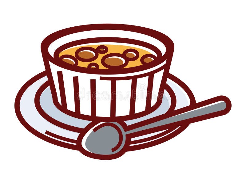 Słodki creme brulee w małym zbiorniku na talerzu z łyżką ilustracji Słodki creme brulee w małym zbiorniku na talerzu z łyżką ilustracji