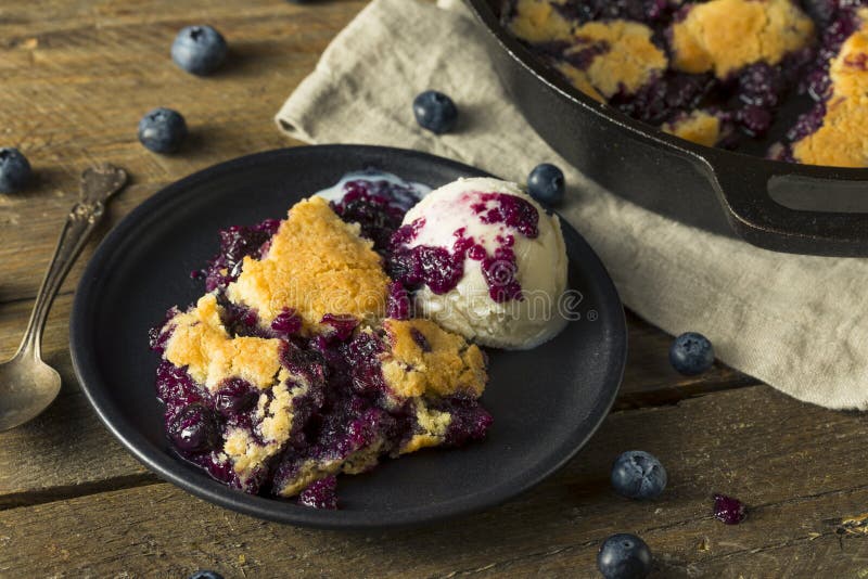 Sweet Homemade Blueberry Cobbler Dessert with Ice Cream. Sweet Homemade Blueberry Cobbler Dessert with Ice Cream