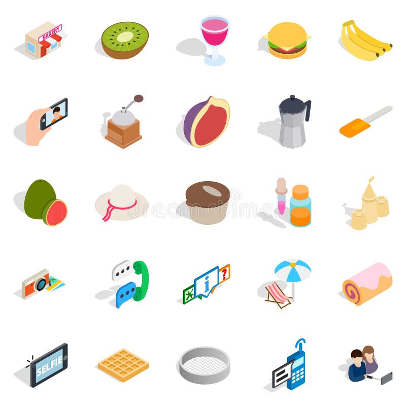 Słodkie karmowe ikony ustawiać, isometric styl ilustracji Słodkie karmowe ikony ustawiać, isometric styl ilustracji