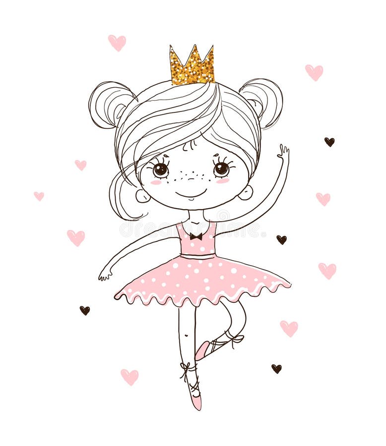 Słodkie małe baletnice w butach z tutu i punktami Księżniczka tańczy w różowej sukience Piękny plakat liniowy ilustracji Słodkie małe baletnice w butach z tutu i punktami Księżniczka tańczy w różowej sukience Piękny plakat liniowy ilustracji