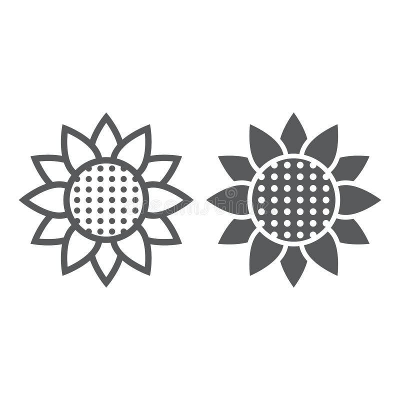 Słonecznik linia, glif ikona, natura i kwiecisty, kwiatu znak, wektorowe grafika, liniowy wzór na białym tle ilustracji