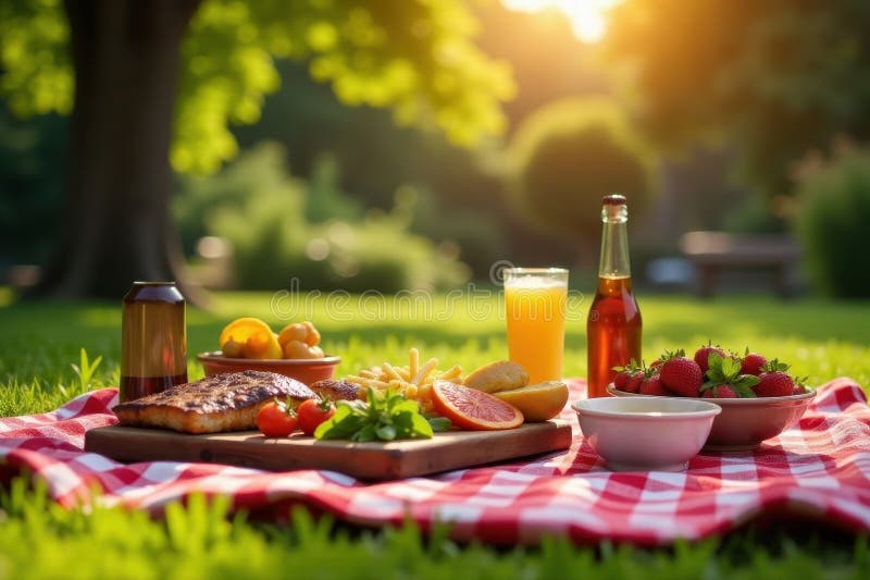 Słoneczny podwórko grill napoje na drinki z grilla royalty ilustracja
