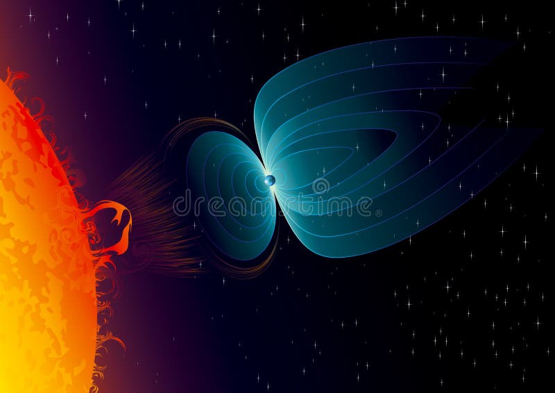 Vector illustration of Earth's Magnetic Field and Solar Wind. Full compatible. Created with gradients. Vector illustration of Earth's Magnetic Field and Solar Wind. Full compatible. Created with gradients.