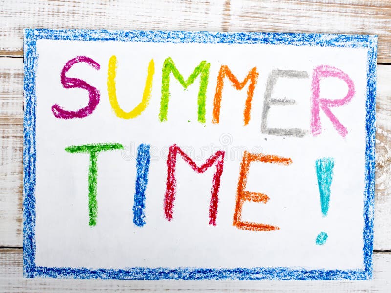 Words SUMMER TIME written in crayon on paper. Words SUMMER TIME written in crayon on paper