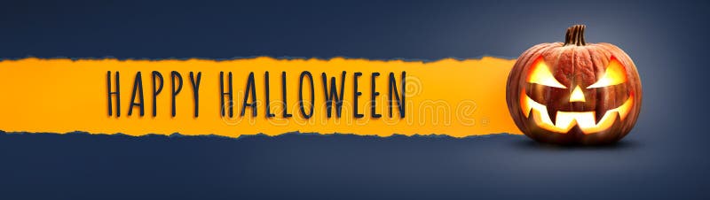 Słowa szczęśliwy halloween na teksturowanym papierze rozerwany z lampą halloween ilustracja wektor