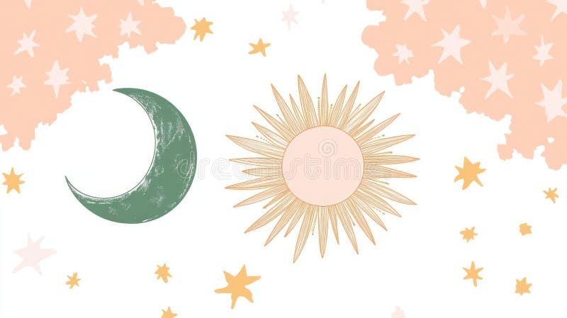 Słońce niebieskie i Księżyc z gwiazdami pastelowymi : Tło Dreamy Boho ilustracji