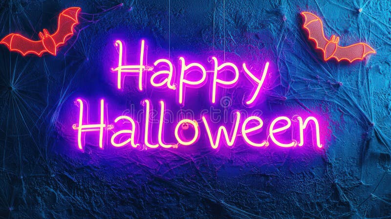 Słysząc radosną wiadomość halloweenową w neonie świecącą jasno ilustracji